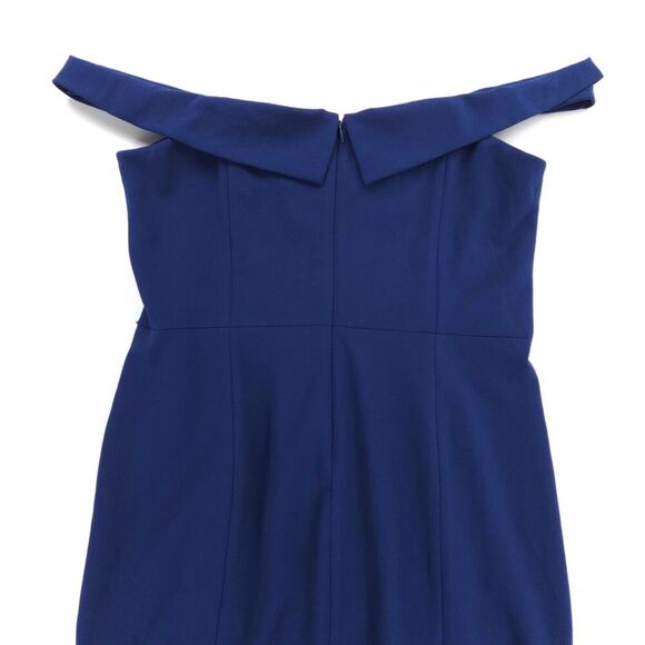 GAL MEETS GLAM Tyler Off The Shoulder Scuba Crepe Dress Midi Navy Blue Romantic - Picture 6 of 9